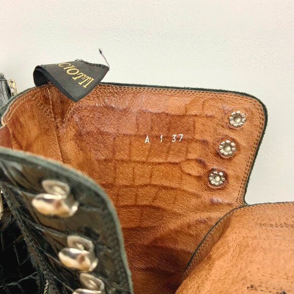 Cesare Paciotti Y2K Black Leather Embossed Croc Lace Up Combat Boots Sz 7 - Picture 14 of 16